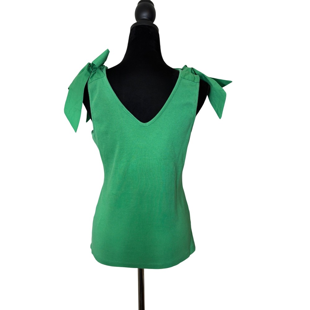 Maeve Anthropologie Green Ribbed Bow Shoulder V-Neck Tank Top Large NEW - Picture 4 of 15